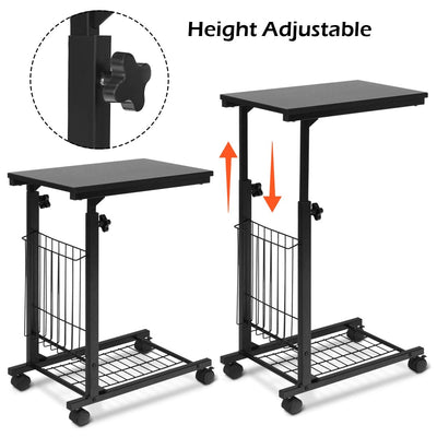 C-shaped Adjustable Sofa Side Table with Lower Steel Mesh