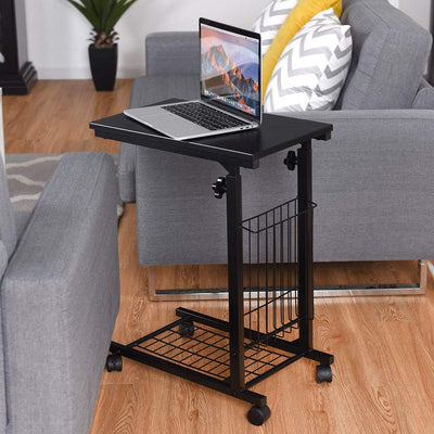 C-shaped Adjustable Sofa Side Table with Lower Steel Mesh