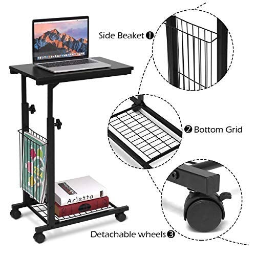 C-shaped Adjustable Sofa Side Table with Lower Steel Mesh