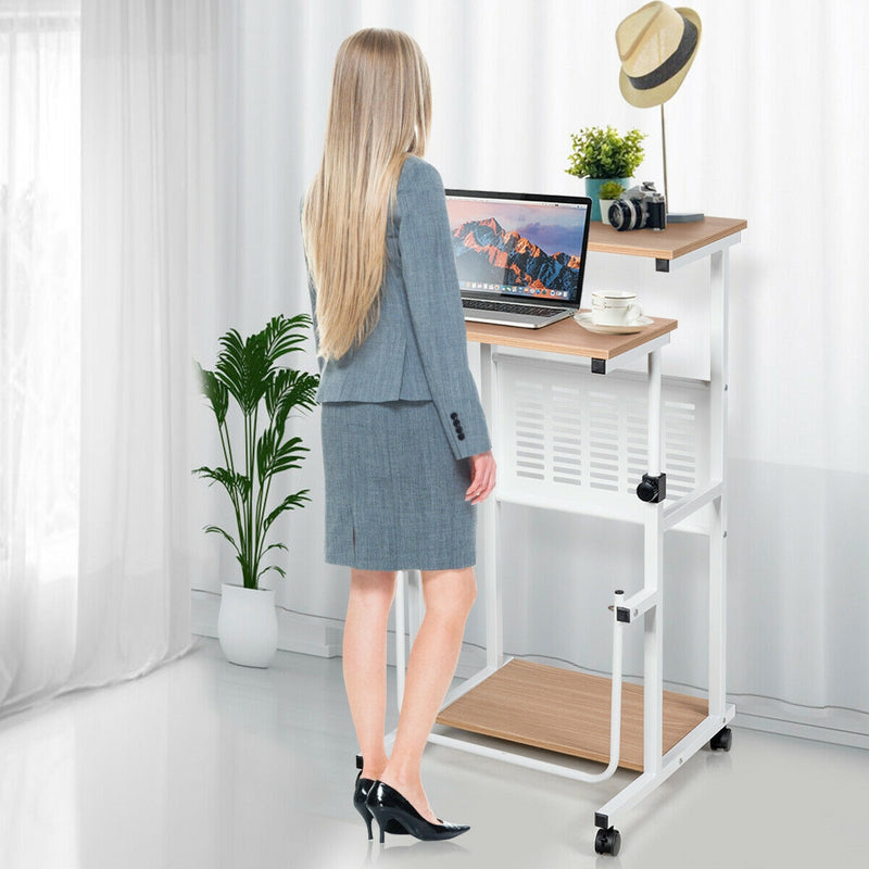 Height Adjustable Mobile Computer Stand Up Desk