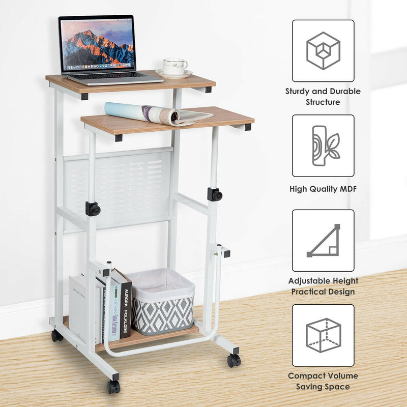 Height Adjustable Mobile Computer Stand Up Desk