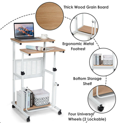 Height Adjustable Mobile Computer Stand Up Desk