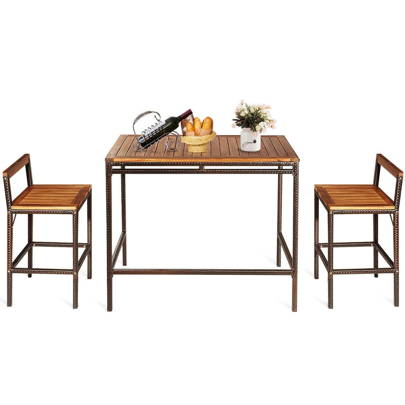 3 PCS Patio Rattan Wicker Bar Dining Furniture Set