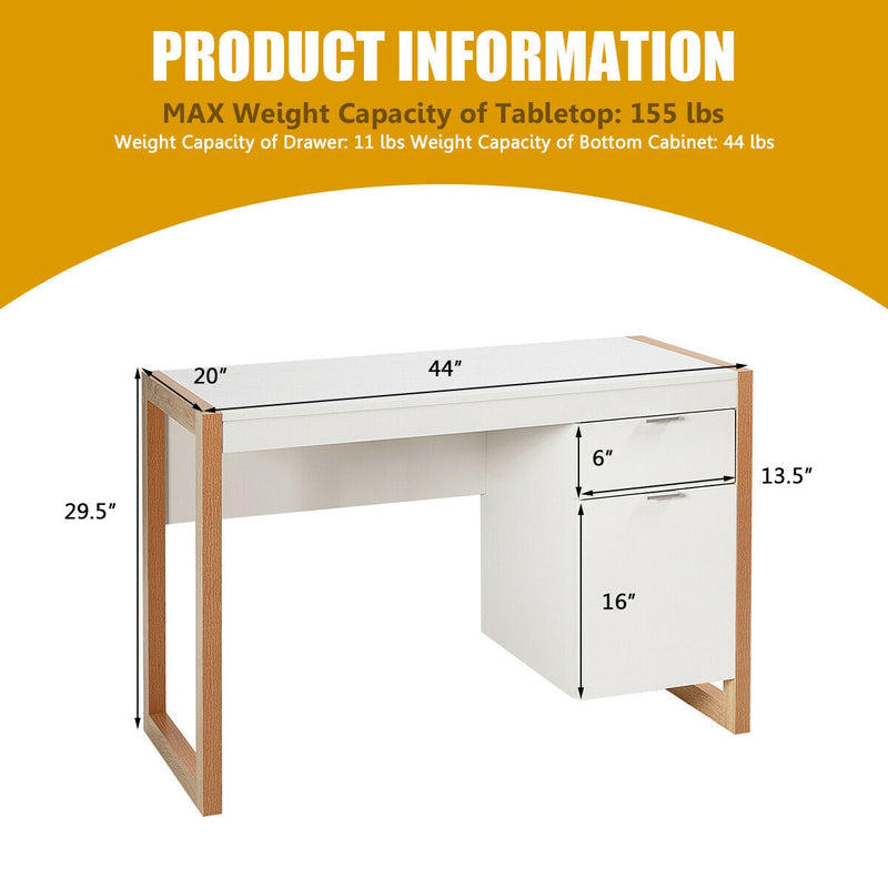 Computer Desk Writing Workstation with Cabinet and Drawer