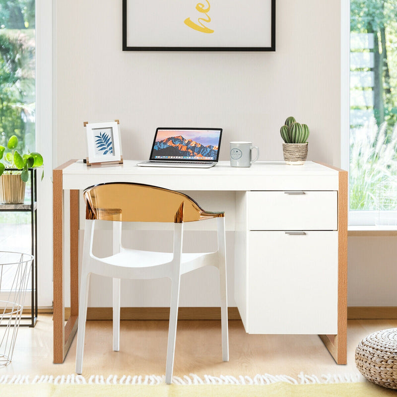 Computer Desk Writing Workstation with Cabinet and Drawer