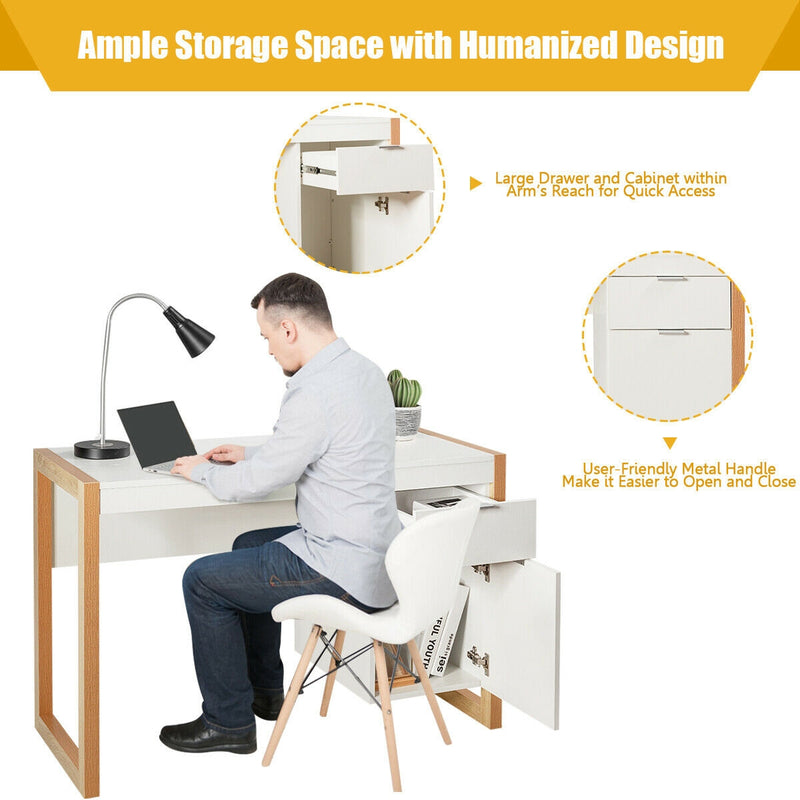 Computer Desk Writing Workstation with Cabinet and Drawer