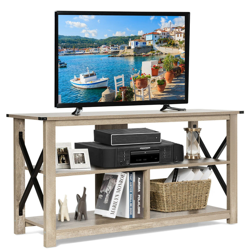 55" Farmhouse TV Stand Entertainment Center with Open Shelves