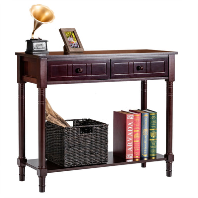 Console Accent Sofa Table with Drawers and Bottom Shelf