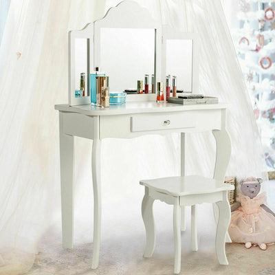 Vanity Makeup Dressing Table Stool Mirror Set with Drawer