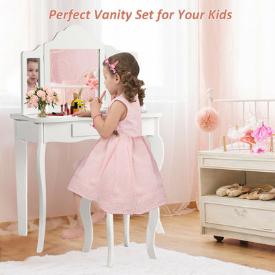 Vanity Makeup Dressing Table Stool Mirror Set with Drawer