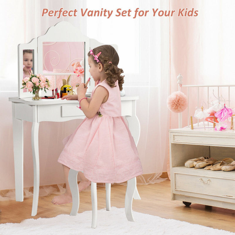 Vanity Makeup Dressing Table Stool Mirror Set with Drawer