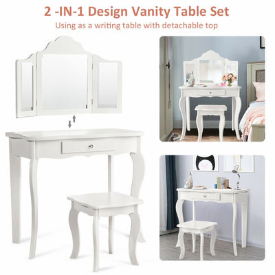 Vanity Makeup Dressing Table Stool Mirror Set with Drawer