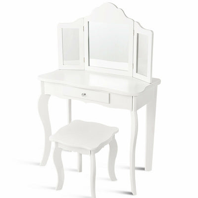 Vanity Makeup Dressing Table Stool Mirror Set with Drawer