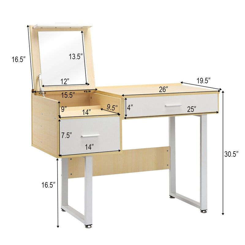 2-Drawer Makeup Vanity Table with Flip-top Mirror