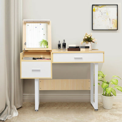 2-Drawer Makeup Vanity Table with Flip-top Mirror