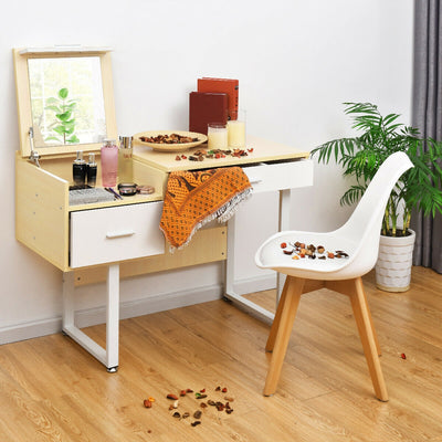 2-Drawer Makeup Vanity Table with Flip-top Mirror