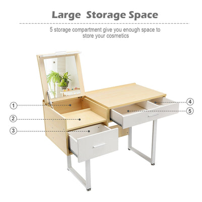 2-Drawer Makeup Vanity Table with Flip-top Mirror