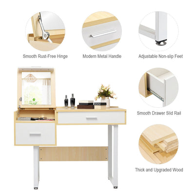 2-Drawer Makeup Vanity Table with Flip-top Mirror