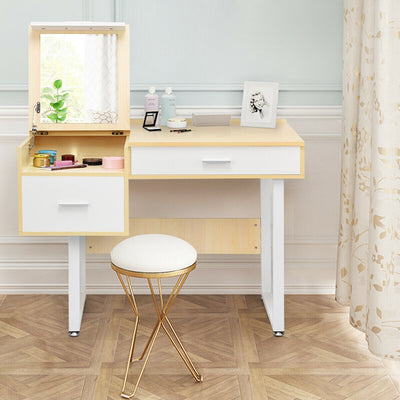 2-Drawer Makeup Vanity Table with Flip-top Mirror