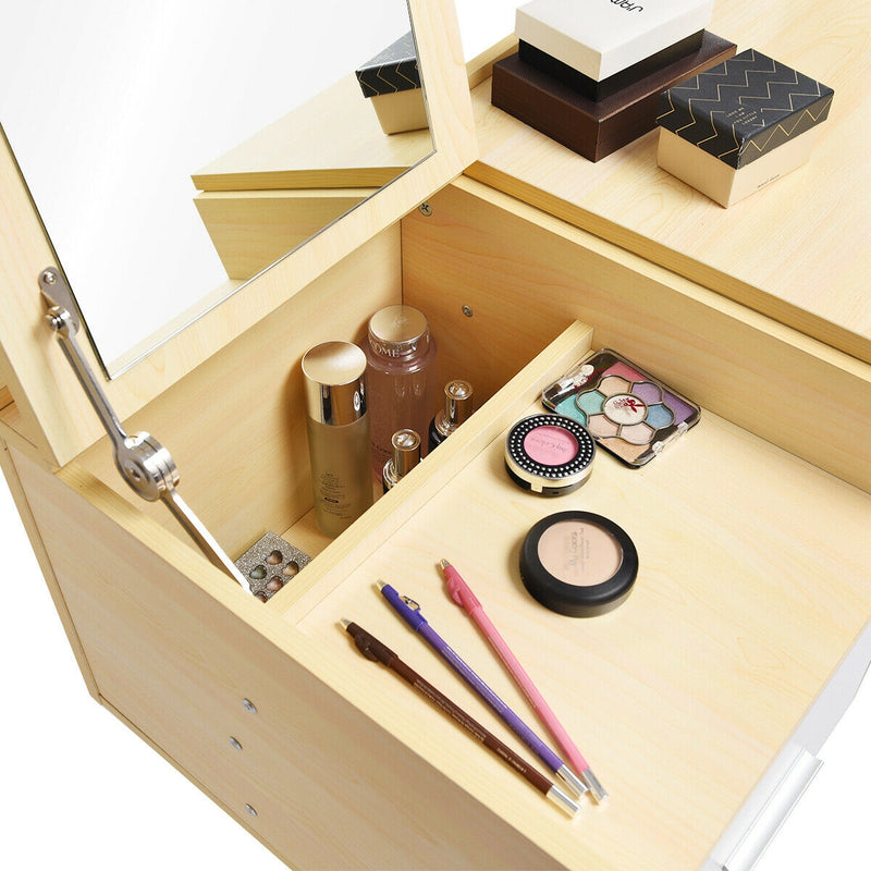 2-Drawer Makeup Vanity Table with Flip-top Mirror