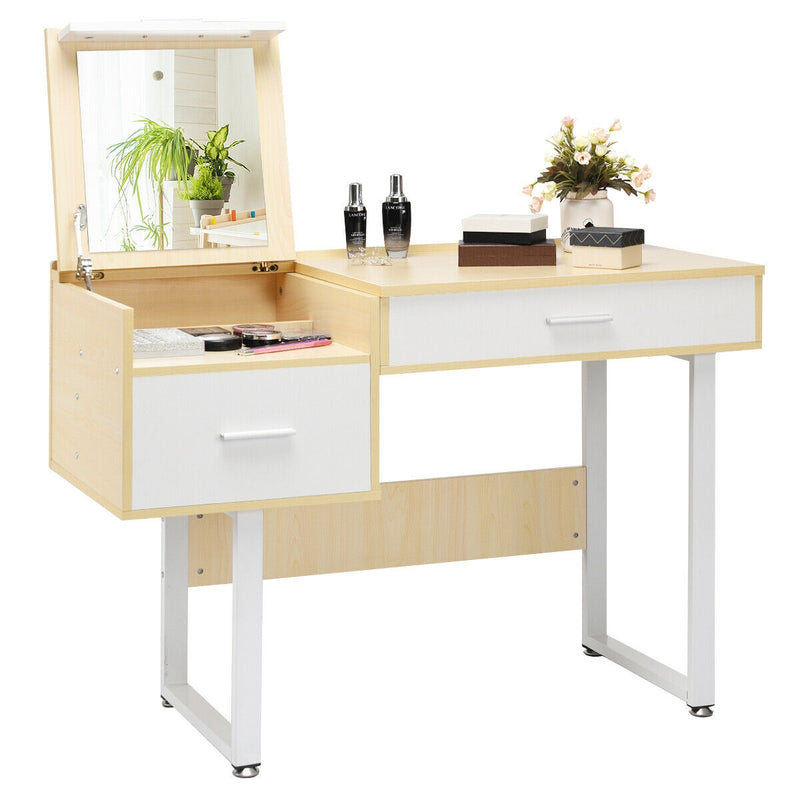 2-Drawer Makeup Vanity Table with Flip-top Mirror