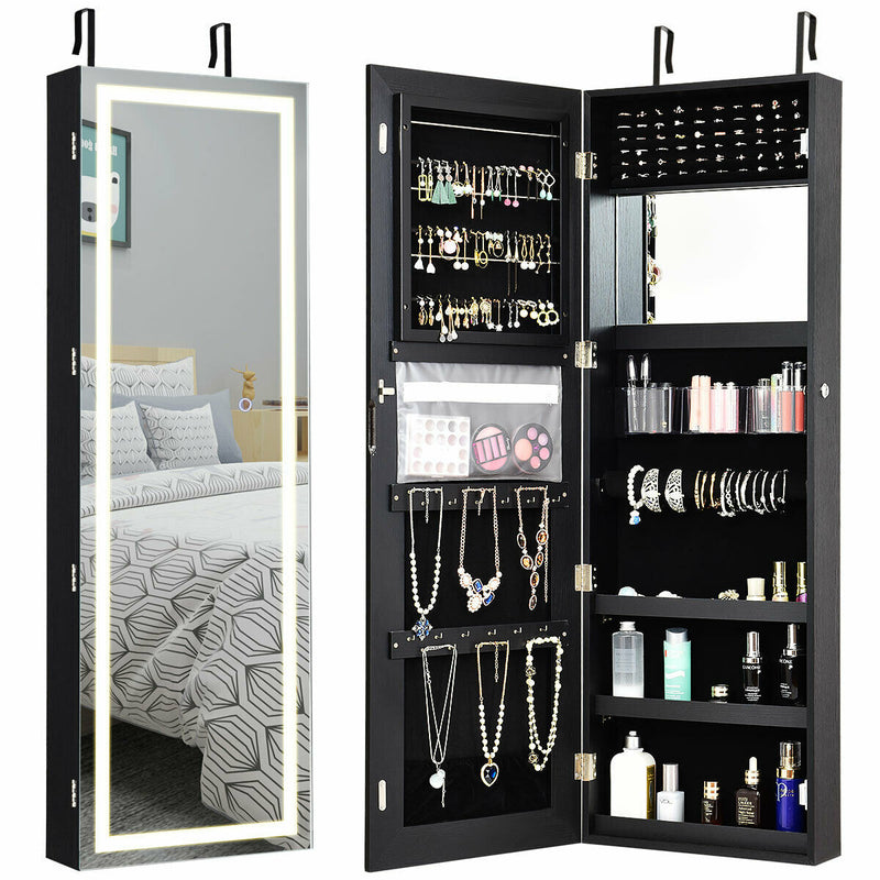 Door Wall Mount Touch Screen Mirrored Jewelry Cabinet