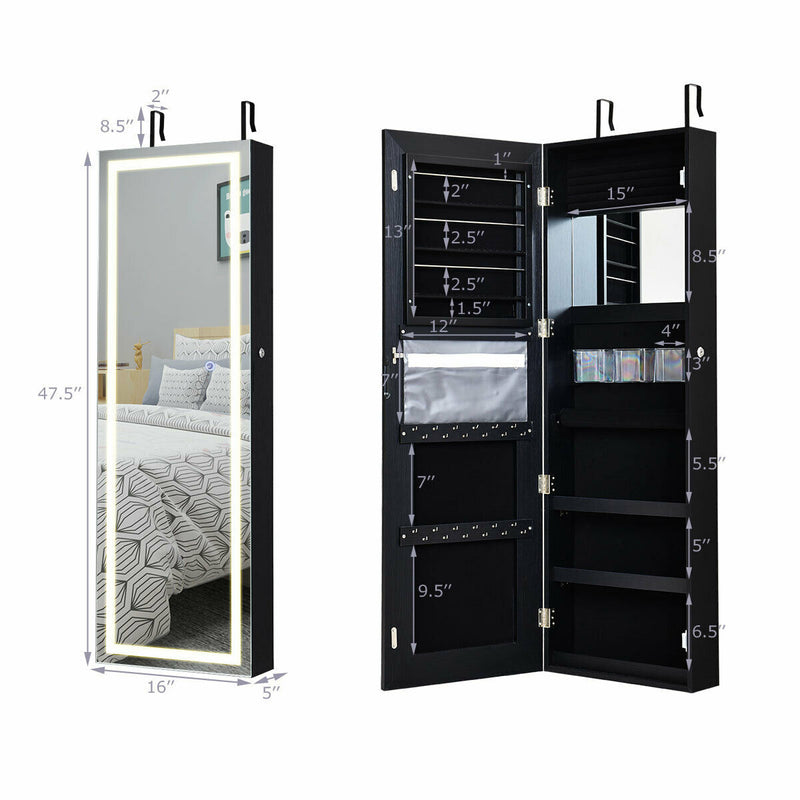 Door Wall Mount Touch Screen Mirrored Jewelry Cabinet