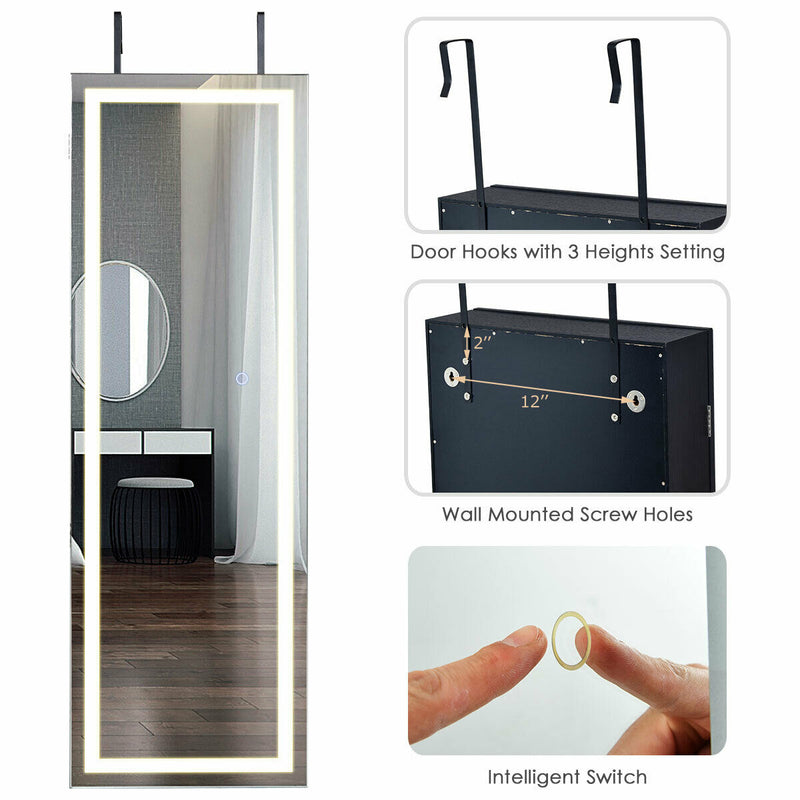 Door Wall Mount Touch Screen Mirrored Jewelry Cabinet