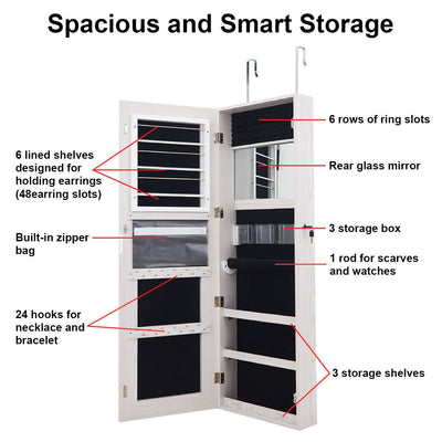 Door Wall Mount Touch Screen Mirrored Jewelry Cabinet