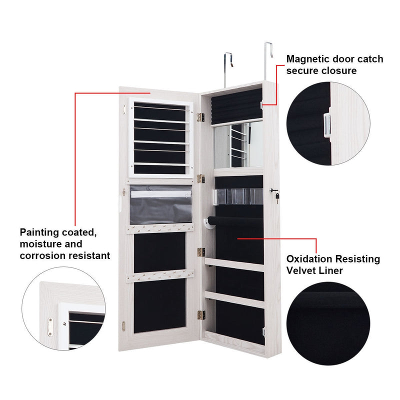 Door Wall Mount Touch Screen Mirrored Jewelry Cabinet