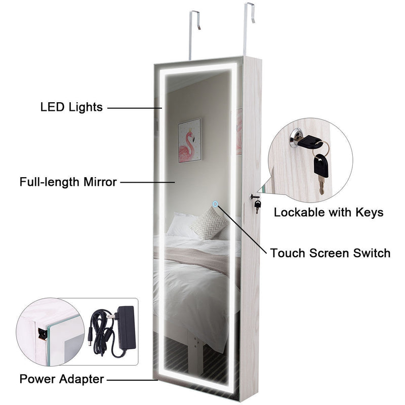 Door Wall Mount Touch Screen Mirrored Jewelry Cabinet