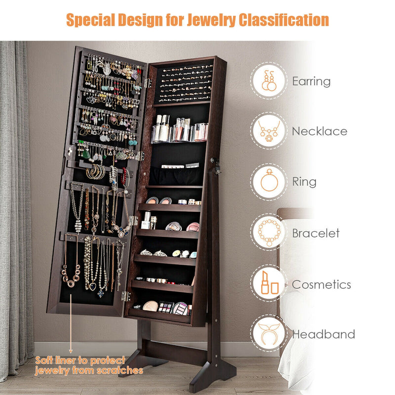 Standing Jewelry Armoire Cabinet with Full Length Mirror