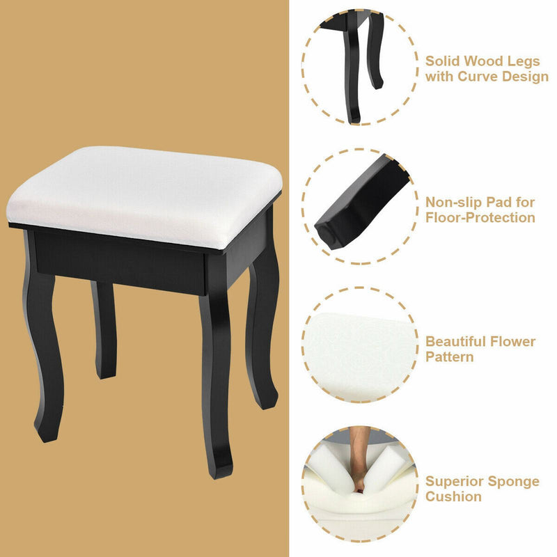 4-Drawer Vanity Table Set with Detachable Mirror and Padded Stool