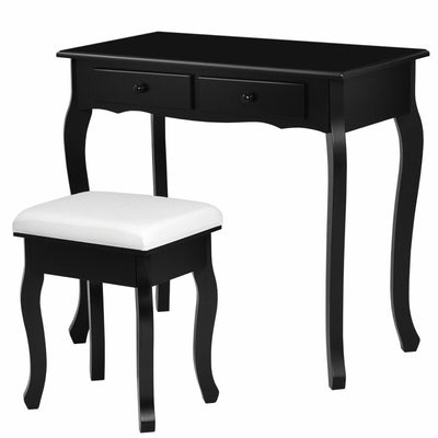 4-Drawer Vanity Table Set with Detachable Mirror and Padded Stool