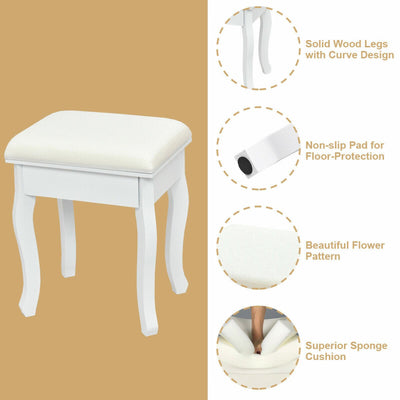 4-Drawer Vanity Table Set with Detachable Mirror and Padded Stool