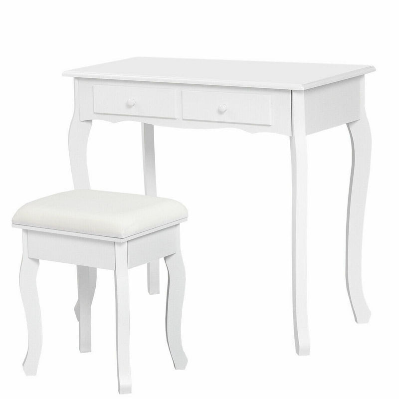 4-Drawer Vanity Table Set with Detachable Mirror and Padded Stool