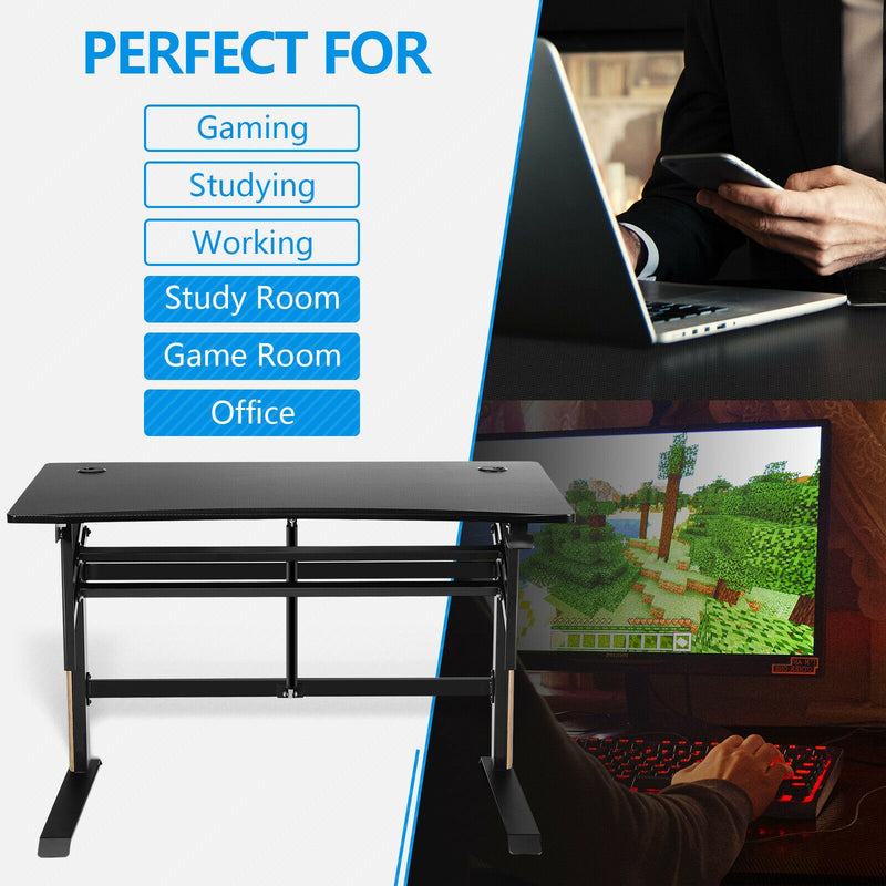 Pneumatic Height Adjustable Gaming Desk T Shaped Game Station with Power Strip Tray