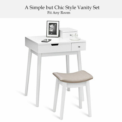 2-Drawer Flip Mirror Dressing Vanity Table with Concave Stool