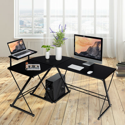 L-Shaped Reversible Corner Computer Desk with Movable Shelf and CPU Stand