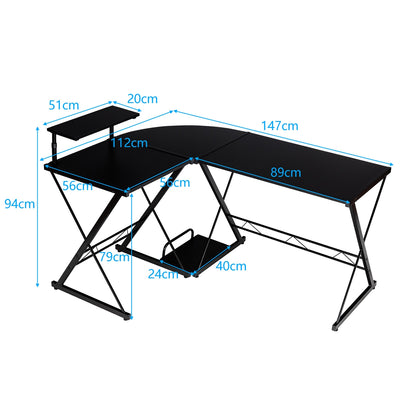 L-Shaped Reversible Corner Computer Desk with Movable Shelf and CPU Stand