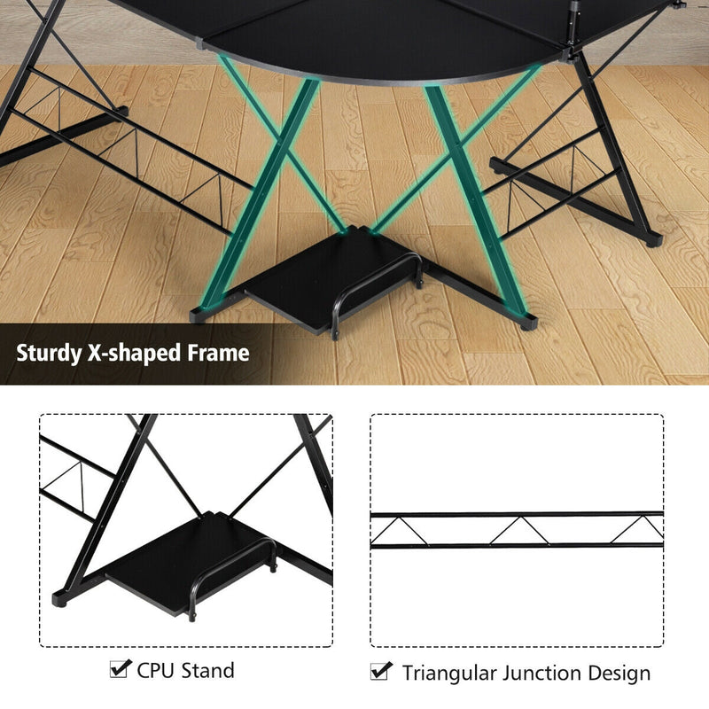 L-Shaped Reversible Corner Computer Desk with Movable Shelf and CPU Stand