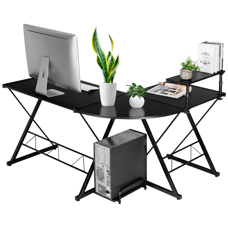 L-Shaped Reversible Corner Computer Desk with Movable Shelf and CPU Stand