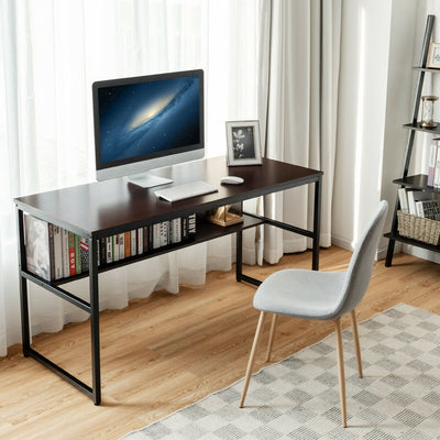 55" Computer Desk Writing Table Workstation with Bookshelf