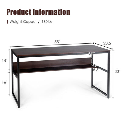 55" Computer Desk Writing Table Workstation with Bookshelf