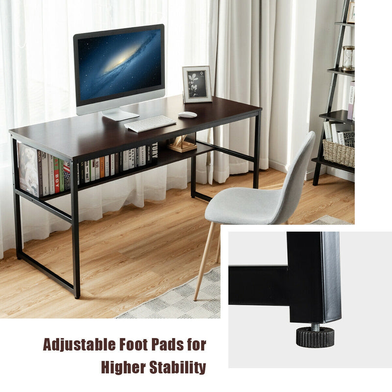 55" Computer Desk Writing Table Workstation with Bookshelf