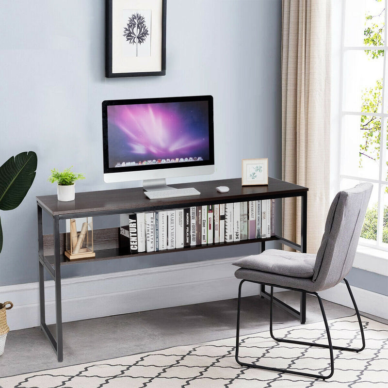 55" Computer Desk Writing Table Workstation with Bookshelf