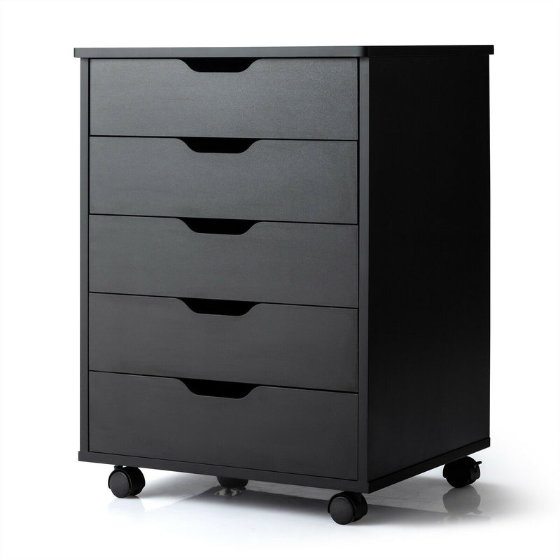 Mobile Lateral Filing Storage Home Office Floor Cabinet with Wheels and 5 Drawers