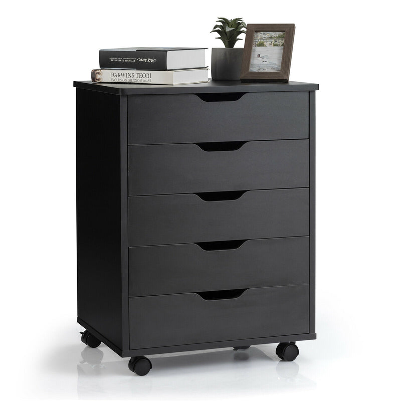 Mobile Lateral Filing Storage Home Office Floor Cabinet with Wheels and 5 Drawers