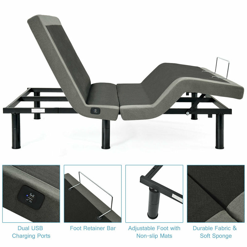 Adjustable Massage Upholstered Bed Base with Remote Control & USB Ports