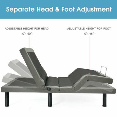 Adjustable Massage Upholstered Bed Base with Remote Control & USB Ports